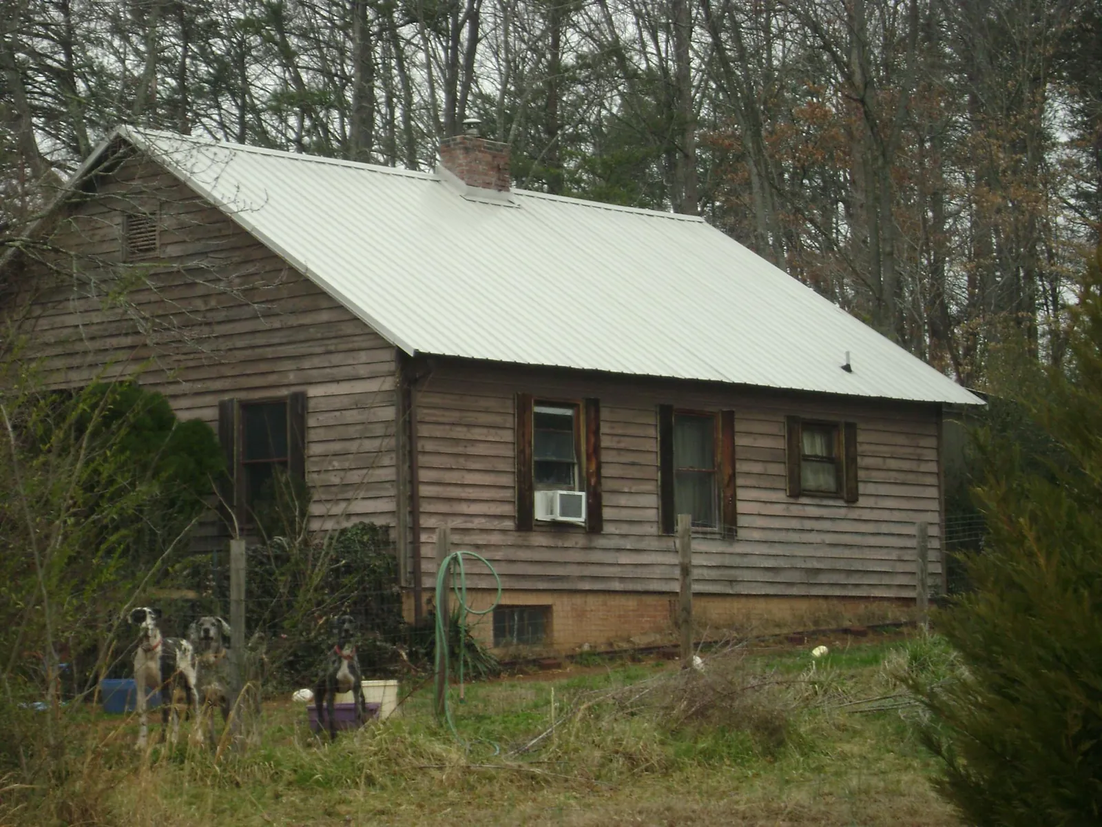 White metal roof on an old wood sided farmhouse, from a Asphalt Shingle Roof Repair job in Parkersburg